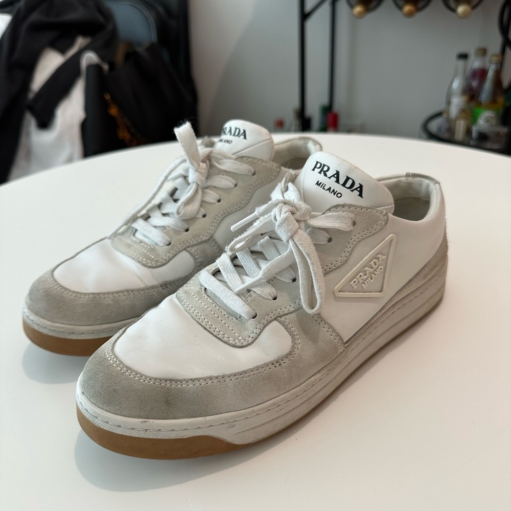 Prada Women's White Leather and Suede Sneakers